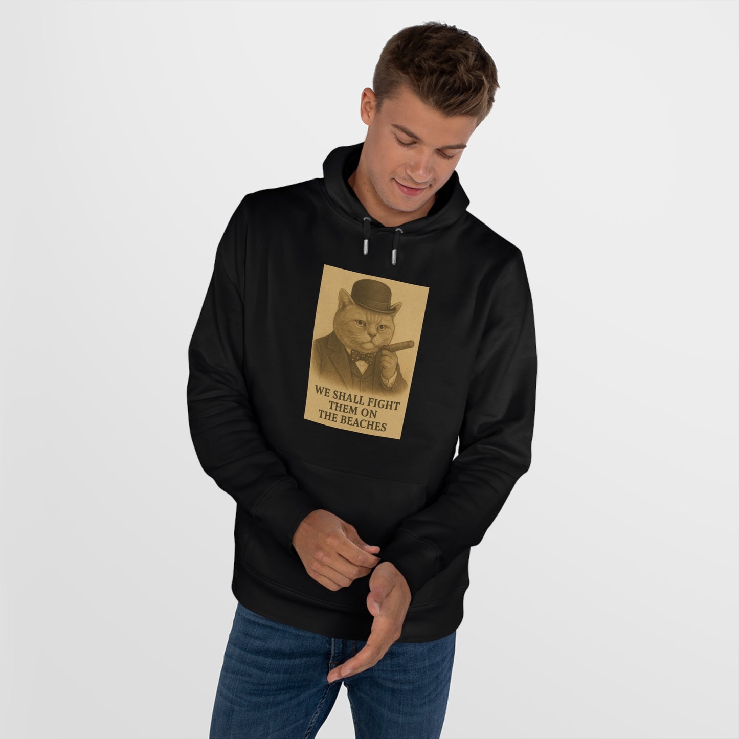 Winston Churchill, Fight them on the Beaches Cat King Hoodie, Cute Cat Sweatshirt, Unique Gift for Cat Lovers, Funny Animal Apparel, Casual Wear for All Occasions