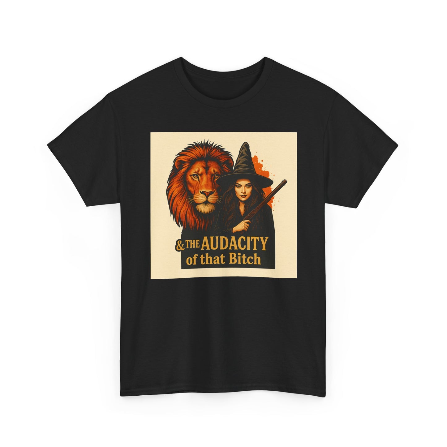Witch & Lion Tee | Unisex Heavy Cotton Shirt, Witchy Fashion, Halloween Apparel, Audacity Spirit, Unique Graphic Top