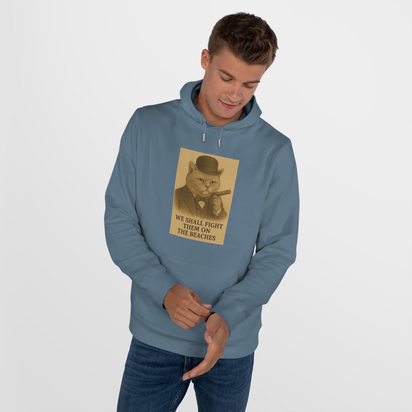 Winston Churchill, Fight them on the Beaches Cat King Hoodie, Cute Cat Sweatshirt, Unique Gift for Cat Lovers, Funny Animal Apparel, Casual Wear for All Occasions