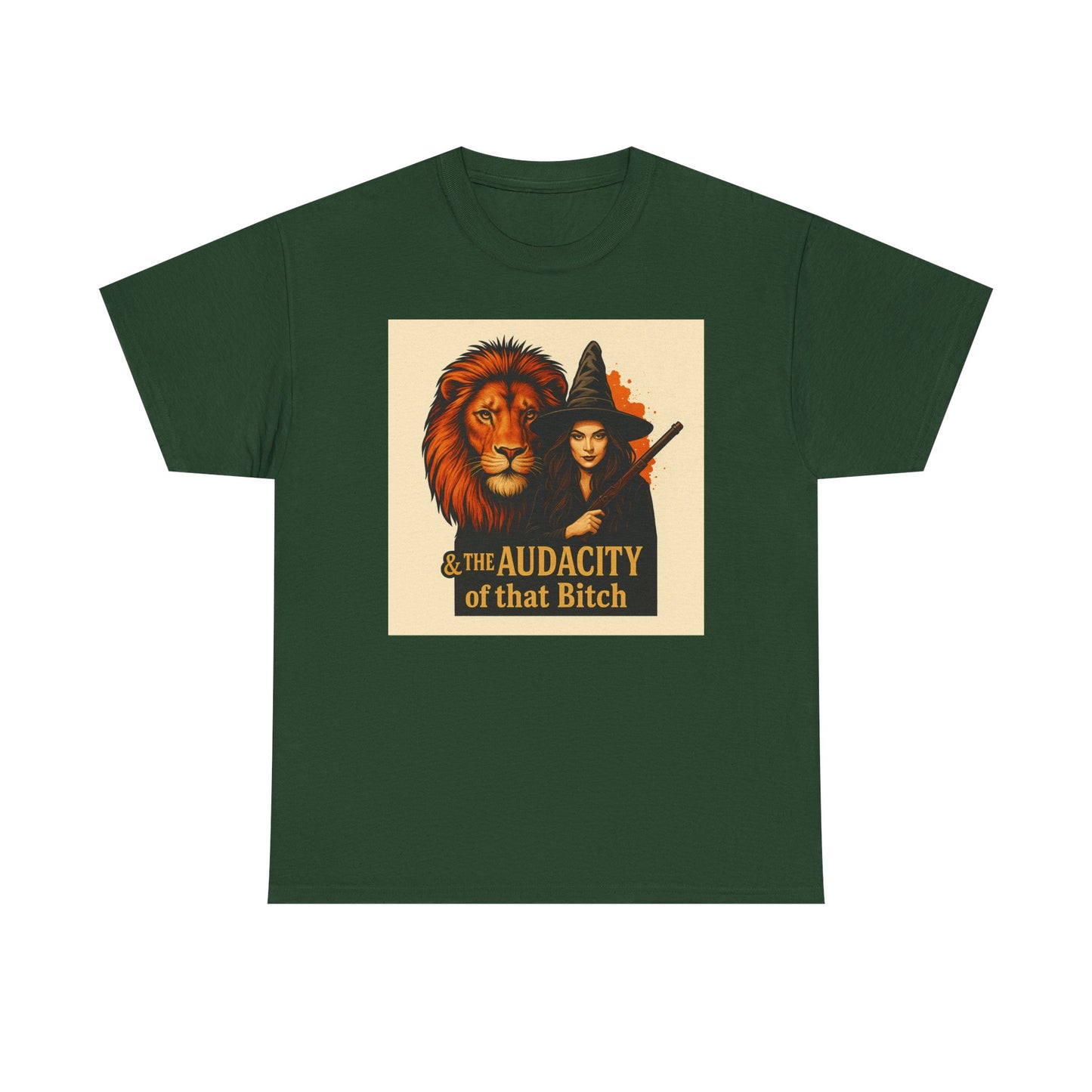 Witch & Lion Tee | Unisex Heavy Cotton Shirt, Witchy Fashion, Halloween Apparel, Audacity Spirit, Unique Graphic Top