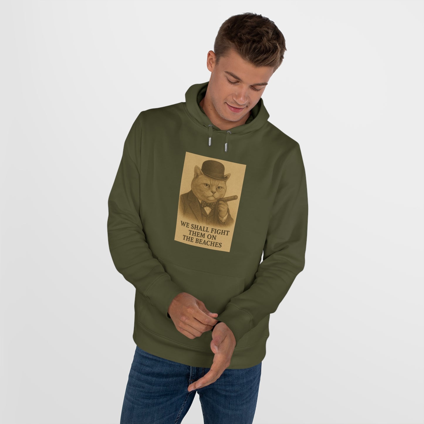 Winston Churchill, Fight them on the Beaches Cat King Hoodie, Cute Cat Sweatshirt, Unique Gift for Cat Lovers, Funny Animal Apparel, Casual Wear for All Occasions