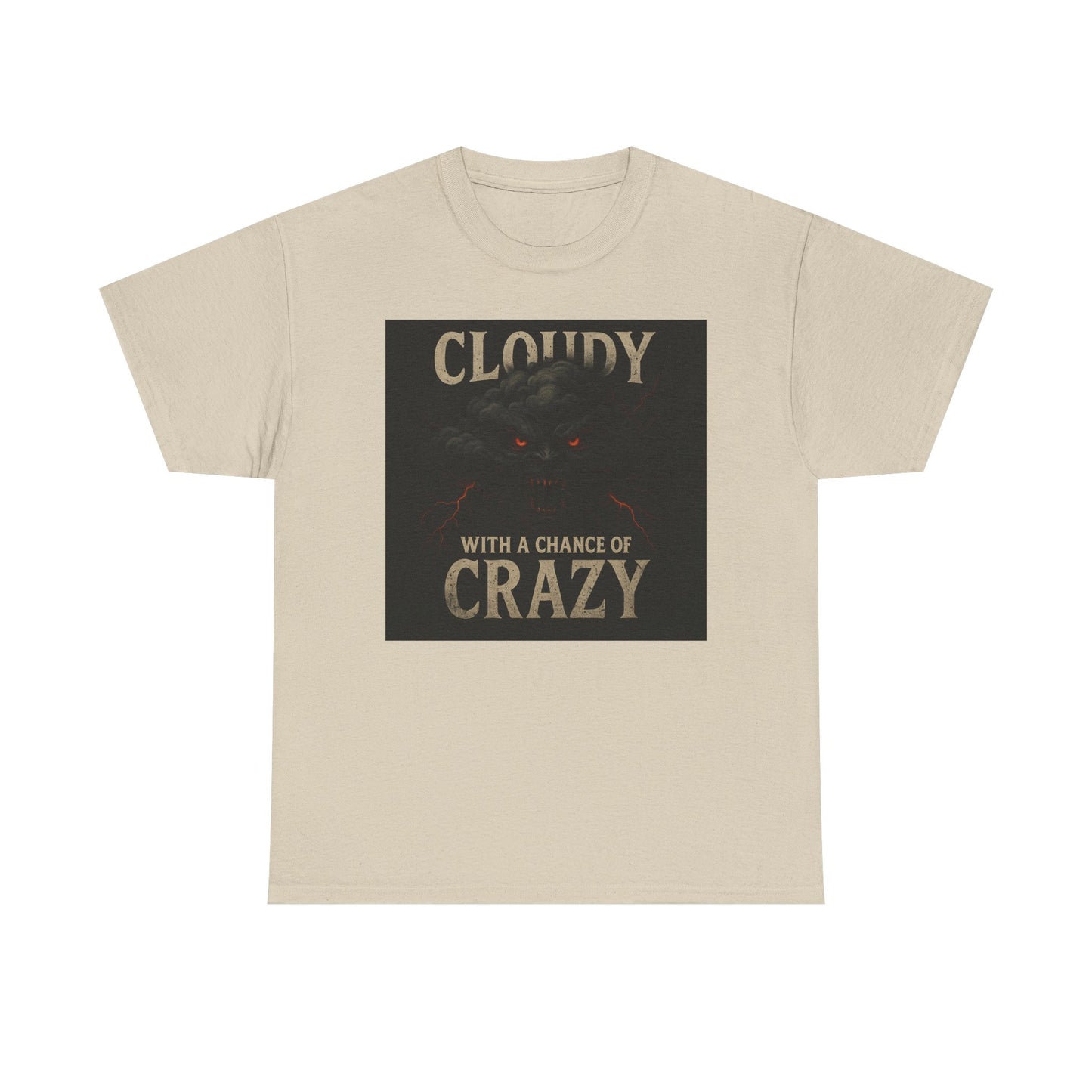 Cloudy with a Chance of Crazy Unisex Heavy Cotton Tee, Fun Graphic Shirt, Gift for Weather Lovers, Casual Wear, Unique Birthday Present