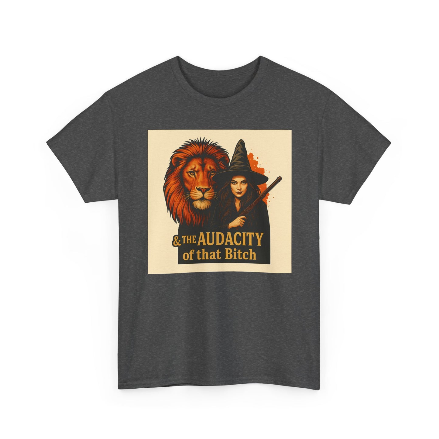 Witch & Lion Tee | Unisex Heavy Cotton Shirt, Witchy Fashion, Halloween Apparel, Audacity Spirit, Unique Graphic Top