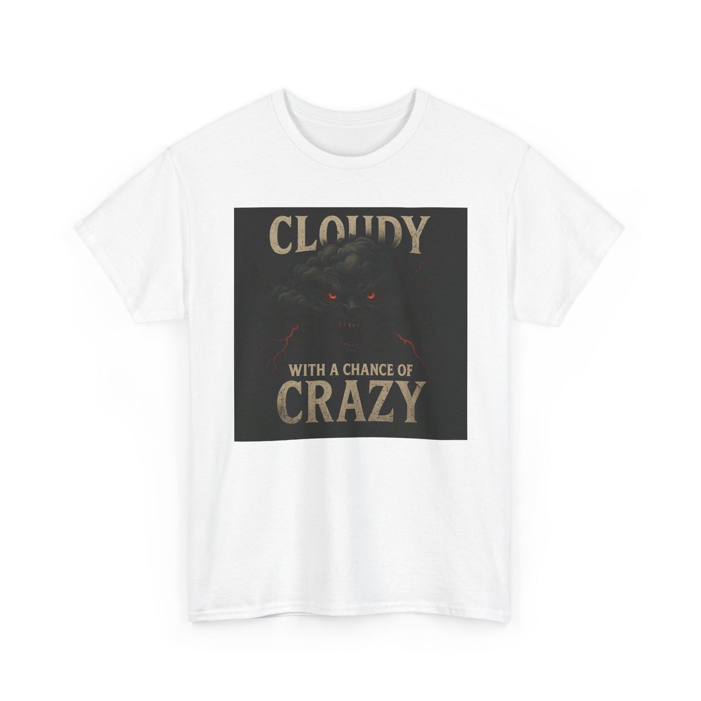 Cloudy with a Chance of Crazy Unisex Heavy Cotton Tee, Fun Graphic Shirt, Gift for Weather Lovers, Casual Wear, Unique Birthday Present