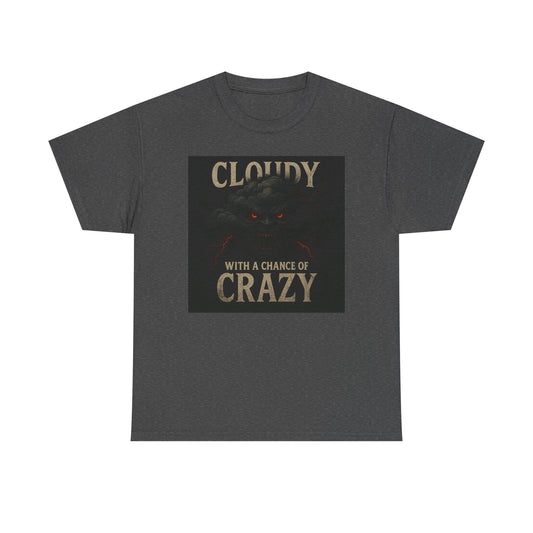Cloudy with a Chance of Crazy Unisex Heavy Cotton Tee, Fun Graphic Shirt, Gift for Weather Lovers, Casual Wear, Unique Birthday Present