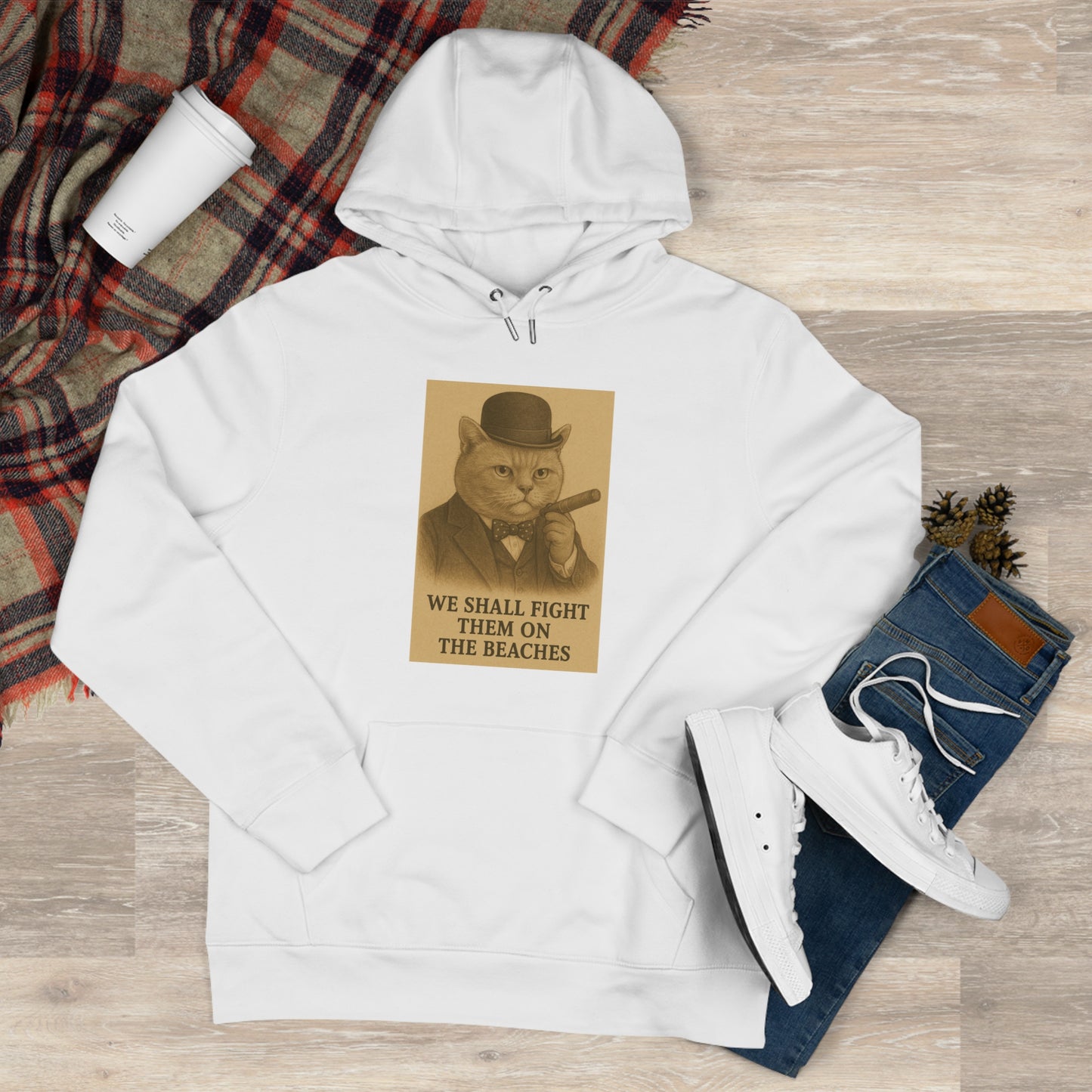 Winston Churchill, Fight them on the Beaches Cat King Hoodie, Cute Cat Sweatshirt, Unique Gift for Cat Lovers, Funny Animal Apparel, Casual Wear for All Occasions