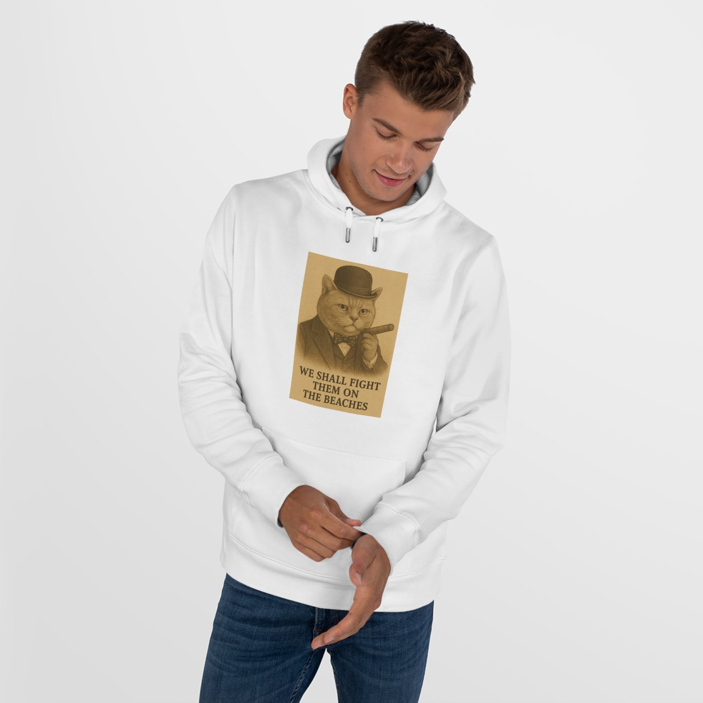 Winston Churchill, Fight them on the Beaches Cat King Hoodie, Cute Cat Sweatshirt, Unique Gift for Cat Lovers, Funny Animal Apparel, Casual Wear for All Occasions