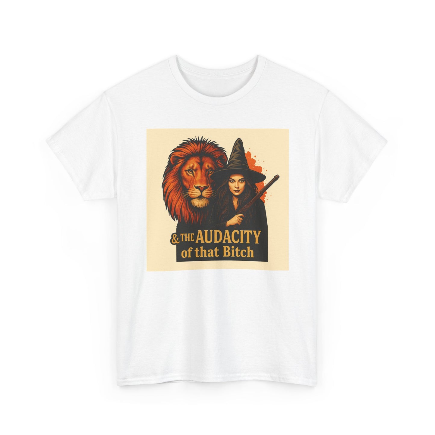 Witch & Lion Tee | Unisex Heavy Cotton Shirt, Witchy Fashion, Halloween Apparel, Audacity Spirit, Unique Graphic Top