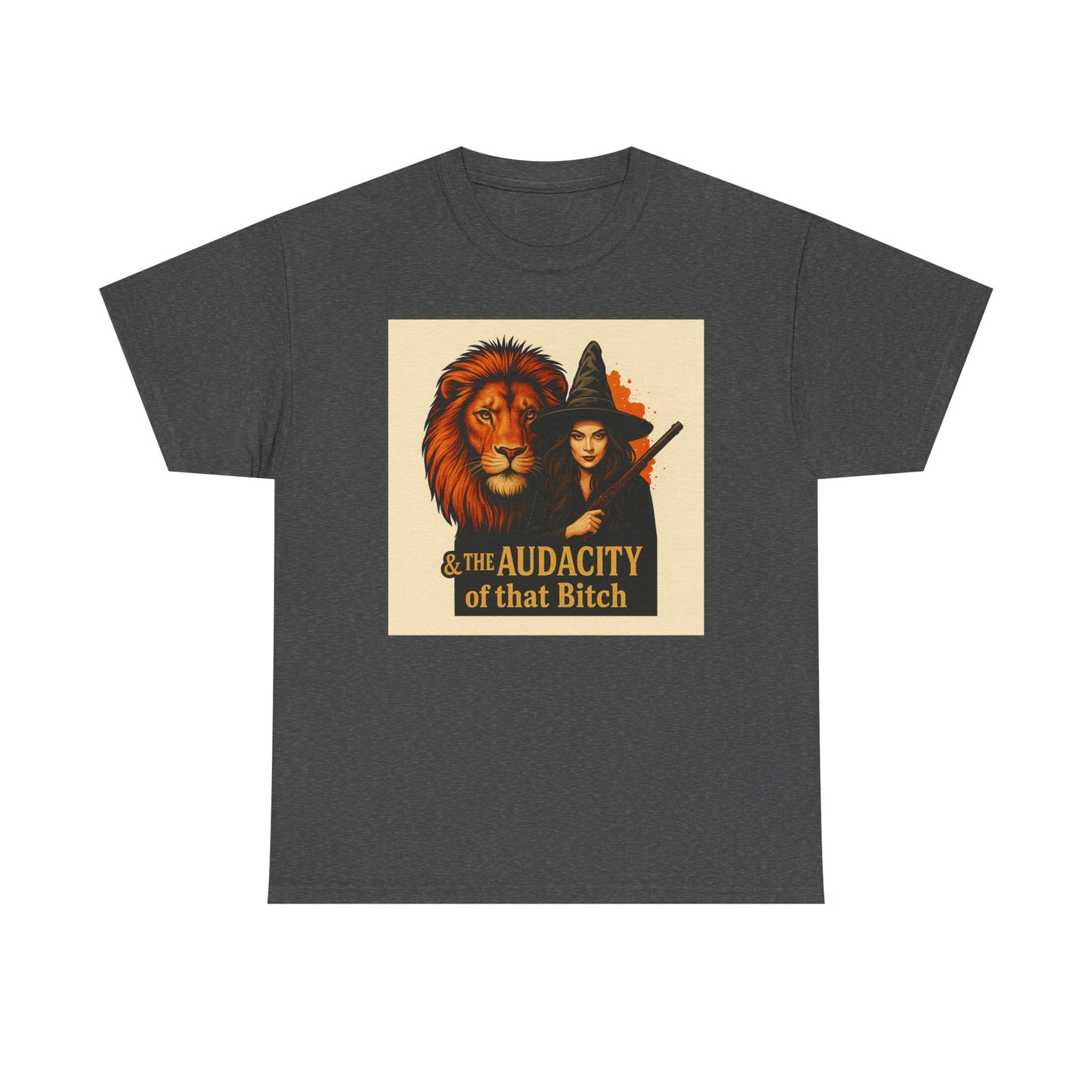 Witch & Lion Tee | Unisex Heavy Cotton Shirt, Witchy Fashion, Halloween Apparel, Audacity Spirit, Unique Graphic Top