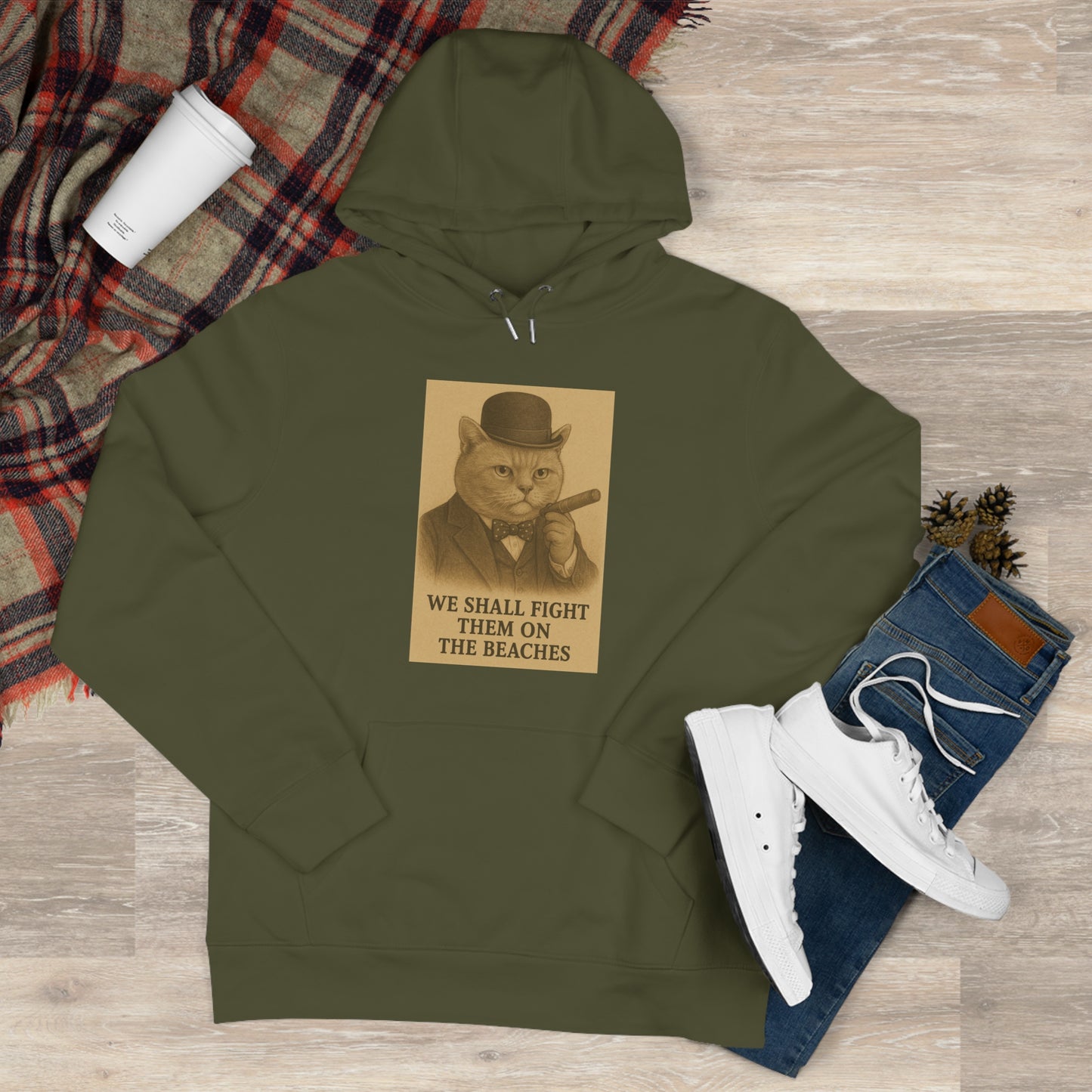 Winston Churchill, Fight them on the Beaches Cat King Hoodie, Cute Cat Sweatshirt, Unique Gift for Cat Lovers, Funny Animal Apparel, Casual Wear for All Occasions