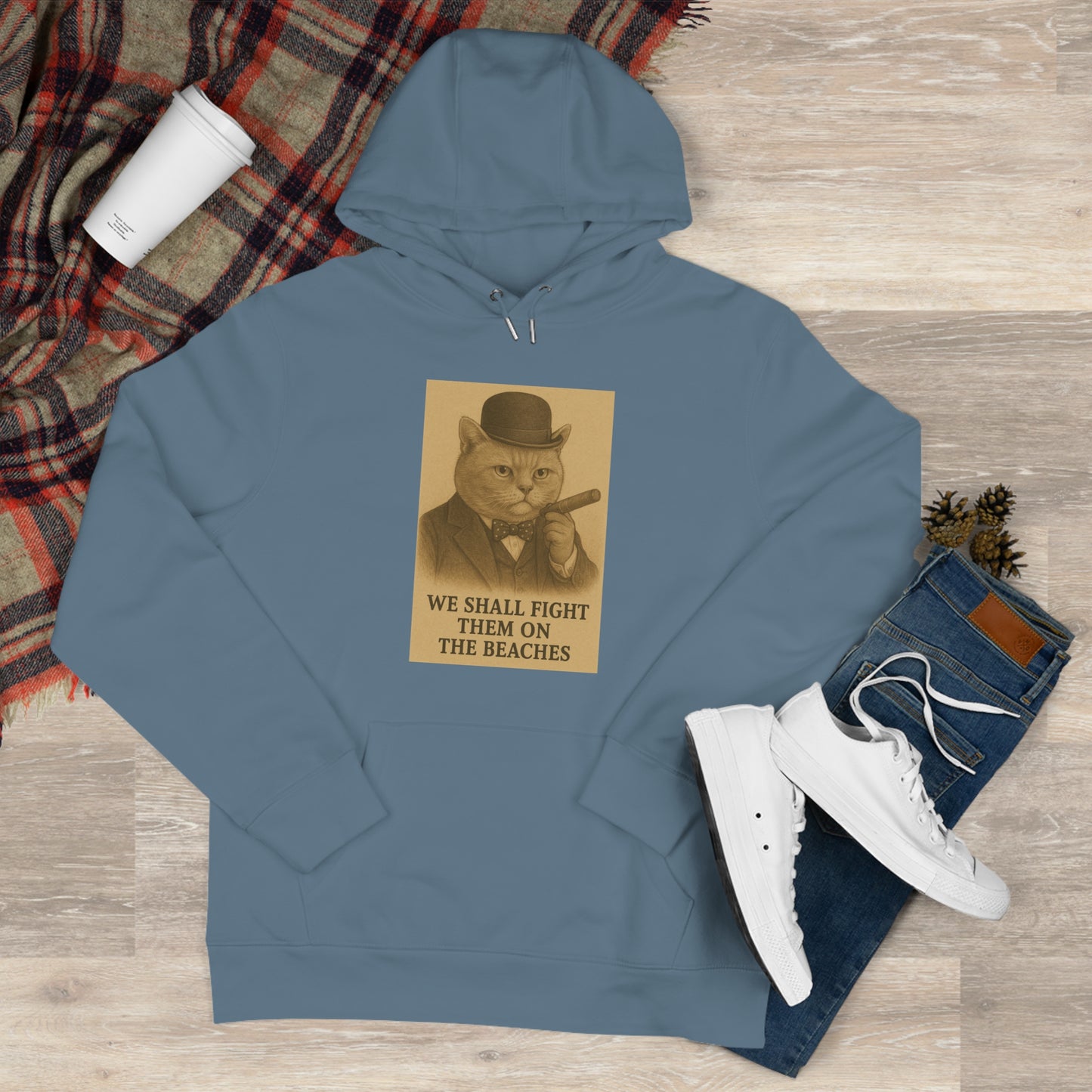 Winston Churchill, Fight them on the Beaches Cat King Hoodie, Cute Cat Sweatshirt, Unique Gift for Cat Lovers, Funny Animal Apparel, Casual Wear for All Occasions