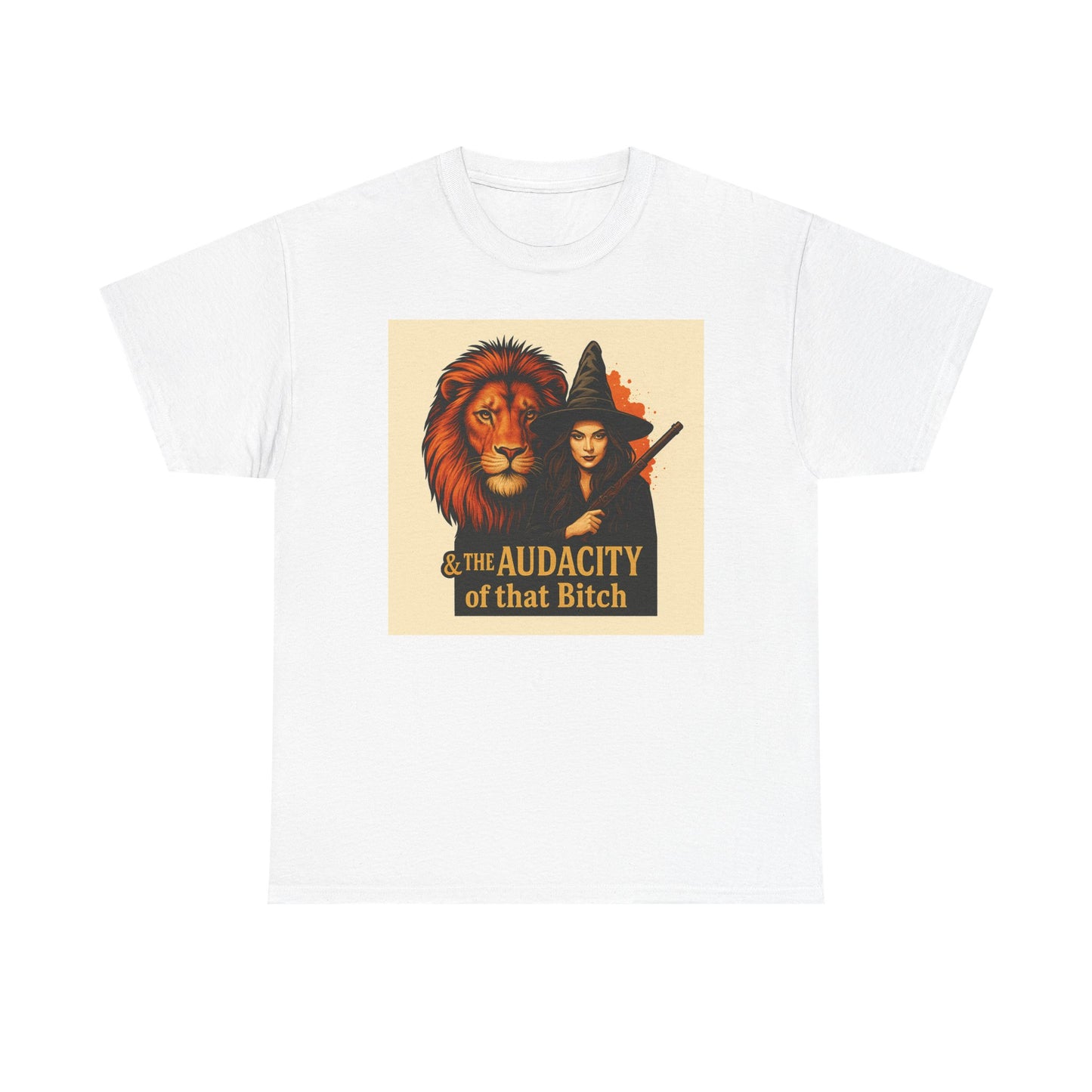 Witch & Lion Tee | Unisex Heavy Cotton Shirt, Witchy Fashion, Halloween Apparel, Audacity Spirit, Unique Graphic Top