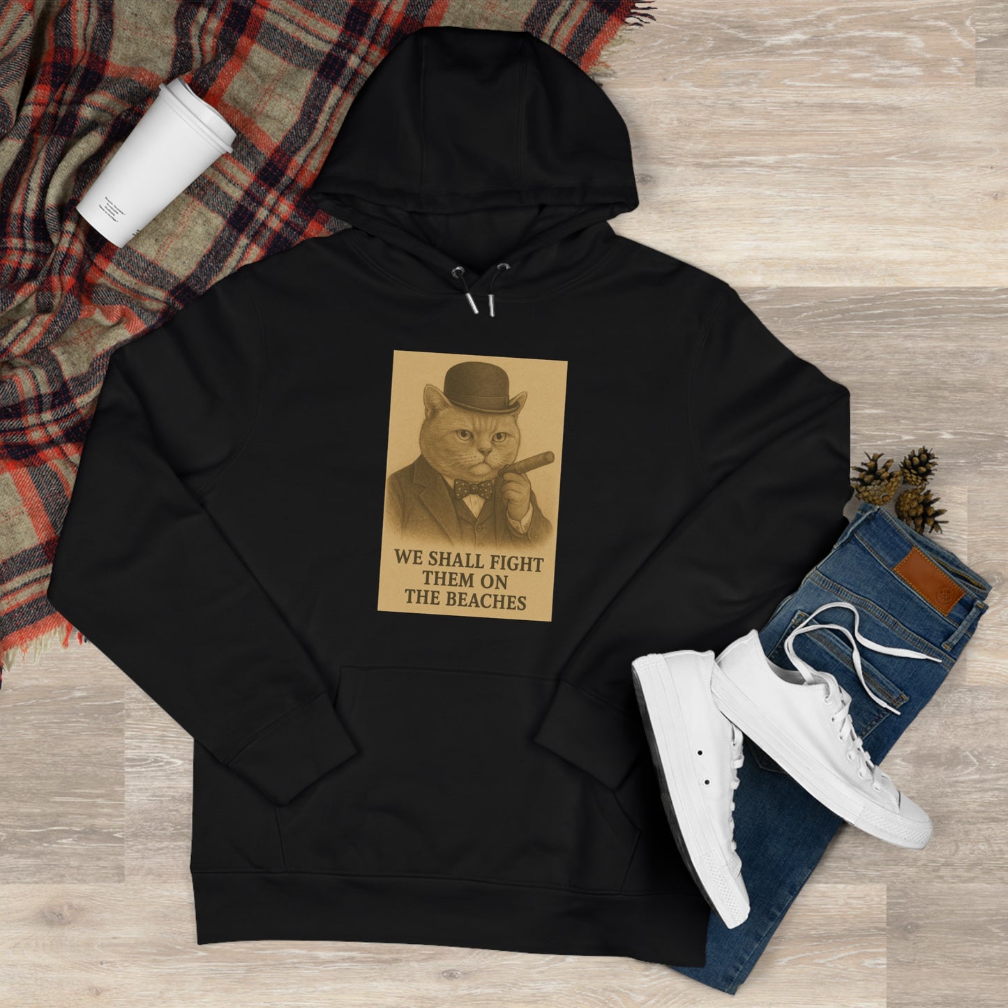 Winston Churchill, Fight them on the Beaches Cat King Hoodie, Cute Cat Sweatshirt, Unique Gift for Cat Lovers, Funny Animal Apparel, Casual Wear for All Occasions