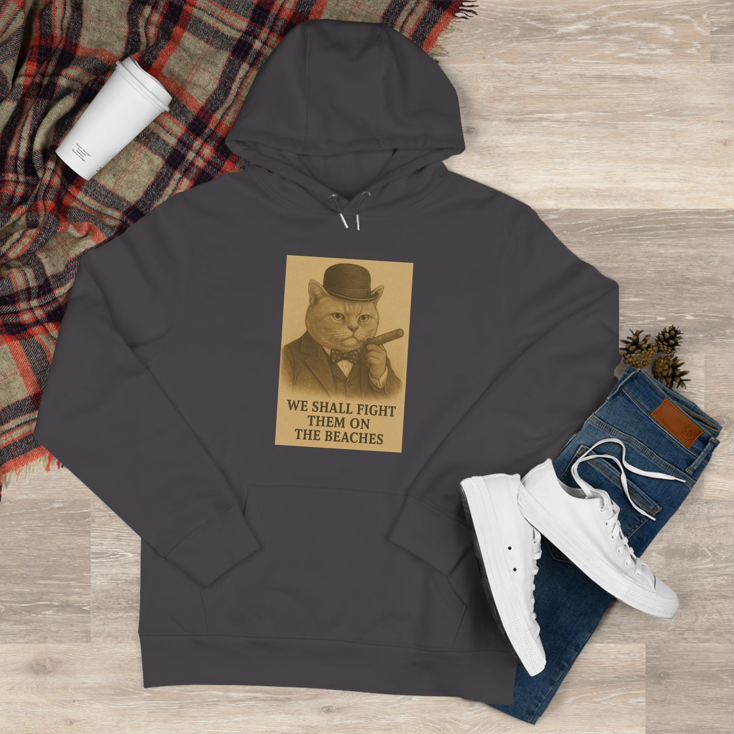 Winston Churchill, Fight them on the Beaches Cat King Hoodie, Cute Cat Sweatshirt, Unique Gift for Cat Lovers, Funny Animal Apparel, Casual Wear for All Occasions